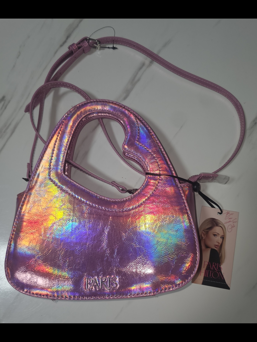 NWT Paris Hilton Pink Holographic Iridescent Shoulder Bag